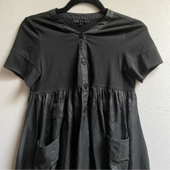 Theory silk rayon 1/2 button tunic pleated dress top Sz 2 - Picture 3 of 9